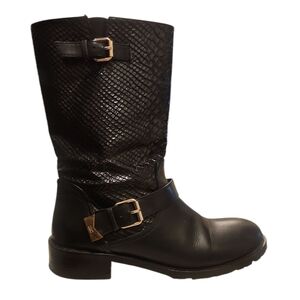 ELISABETTA FRANCHI | Snakeskin Embossed Leather Biker Boots EU 38 / US 8